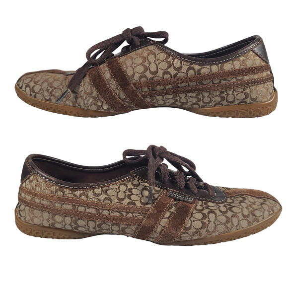 Coach Shoes - Coach Brown Suede & Canvas Erin Lace Up Sneakers Shoes Size 6 1/2 M